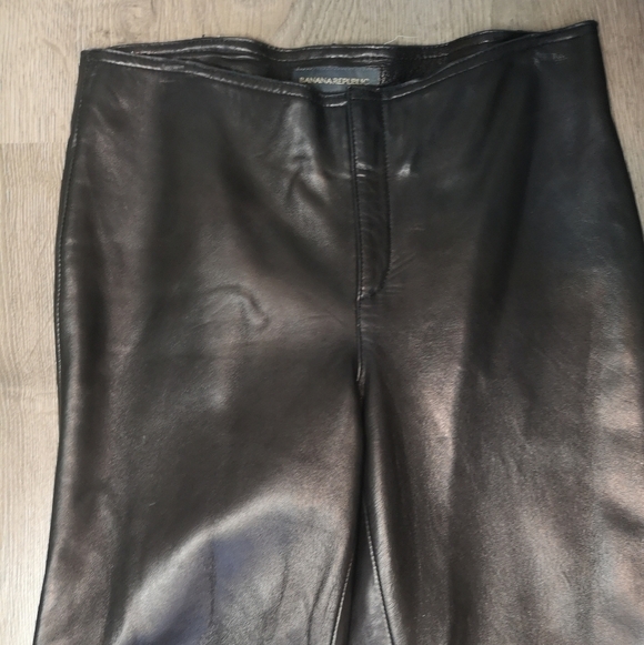 90S Banana Republic vintage leather high waist minimal straight leg pants - Picture 2 of 5